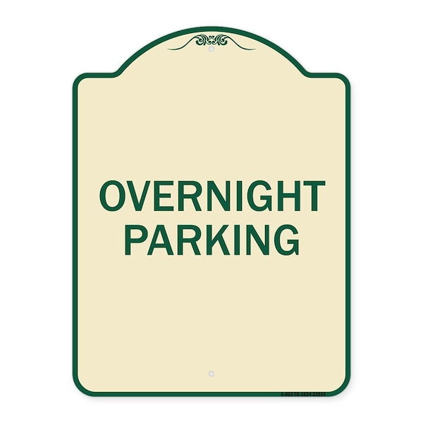 Signmission Designer Series Overnight Parking, Tan & Green Heavy-Gauge Aluminum Sign, 24" x 18", TG-1824-23514 A-DES-TG-1824-23514 - main